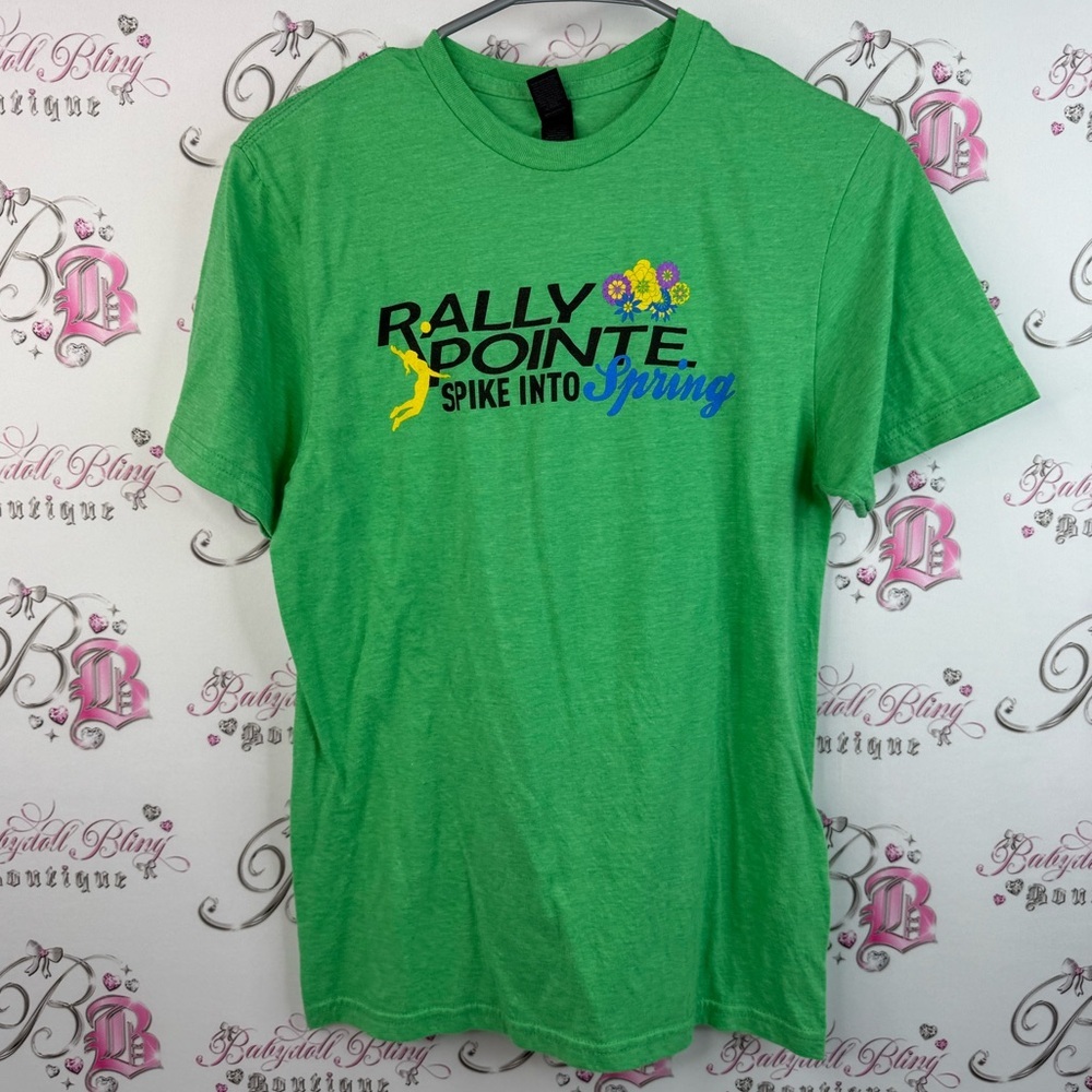 Gildan T-shirt rally pointe spike into spring flowers Softstyle Green volleyball